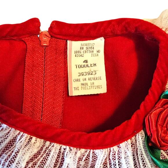 Vintage Toddler Christmas Dress Red Lace Collar Roses Size 4T Holiday Party - Picture 5 of 7